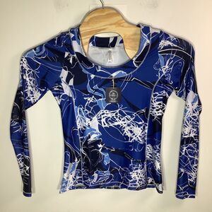 The Bubble Womens Lexi Long Sleeve Top Blue Floral Size Medium NWT